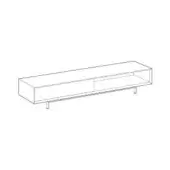 Eric sideboard model d line drawing, black rectilinear form with closed compartment, open shelf, central drawer, and cylindrical legs.