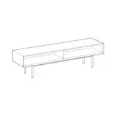 Eric sideboard E, black line drawing, rectangular cabinet with open shelf and drawer, four cylindrical legs, minimalist design.