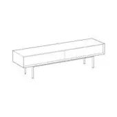 Eric sideboard F, black line drawing, rectangular storage with cylindrical legs, minimalist design, recessed compartments, horizontal band.