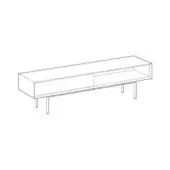 Eric sideboard H, white line drawing, rectangular cabinet with drawer and open shelf, four cylindrical legs, minimalist design.