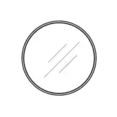 Circular emblem with black outline, white interior, and intersecting diagonal lines creating an asymmetrical, minimalist graphic design.