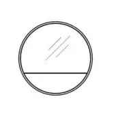 Circular graphic with horizontal and diagonal lines, black outline, white background, minimalist composition, matte finish, studio rendering.