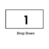 White rectangular box displaying the number one in black text, with “Drop Down” label below, on a white background.