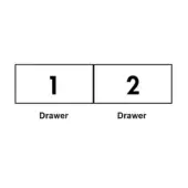 Two white rectangular drawer labels with black numerals one and two, sans-serif text, symmetrical layout on a white background.
