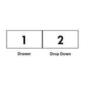 Diagram displaying labeled sections, "1 Drawer" and "2 Drop Down," with bold black numerals on a white background, indicating a simple instructional layout.