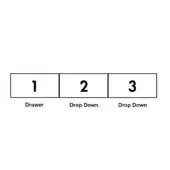 Graphic displaying three labeled boxes: "Drawer" and two "Drop Down" options, arranged linearly with numbered sequence against a white background.