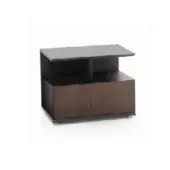 Nightstand drawer, gray and black, two-tiered design with wood-grain drawer front and rectangular black accent panel, studio product shot.