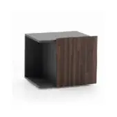 eric nightstand, gray laminate and dark brown wood veneer, cube-shaped with right-side door and matte finish.