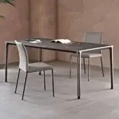 Elegant Cattelan Italia Boulevard Keramik table with dark ceramic Marmi top and embossed lacquered aluminum legs