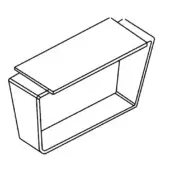 Metal shelf unit, rectangular form, matte finish, minimalist design with open sides, white background, subtle "p 22" text detail.