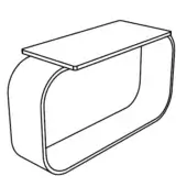 Minimalist side table, matte metal frame, rectangular top with raised edge and curved open base, white background, text “p 23”.