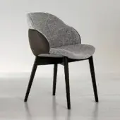 Sophisticated Bonaldo My Way chair with woven gray textile and smooth brown leather back insert, built with steel and black wooden legs