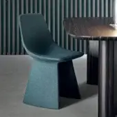 Elegant Bonaldo Agea chair with steel base and teal fabric upholstery exhibiting a matte finish