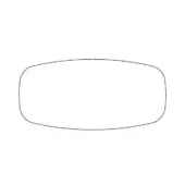 Abstract white graphic, horizontal elongated form, thin black line outline, simple studio composition, clean curved shape.