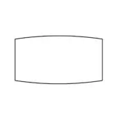 Rectangular label with black outline, white background, curved edges, minimalist design, blank template for text or graphics, simple form.