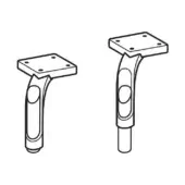 Furniture legs black and white drawing, square mounting plates, curved decorative element, cylindrical base, detailed line art.