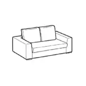 Two-seater sofa line drawing, black on white, rectangular form with squared armrests and cushioned seat, minimalist design.