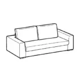 Loman C sofa line drawing, black rectangular form, squared armrests, two-cushion back, streamlined base, white background.