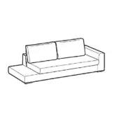 Modular sofa line drawing, gray, L-shape with chaise, squared armrests, two back cushions, minimalist contemporary design, white background.