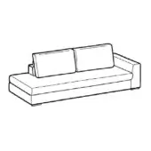 Three-seater sofa, linear drawing, rectangular form, square back cushions, low profile, minimalist design, white background.