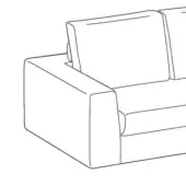 Sectional sofa black and white line drawing, modular design, boxy armrests, rectangular cushions, contemporary geometric form.