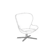 Swivel chair line drawing, white background, rounded shell, curved seat, cylindrical pedestal, five-star angled leg base.