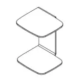 Side table with brushed metal frame, featuring two square surfaces connected by a vertical rectangular support, minimalist design.