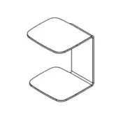 Side table, matte white finish, two-tiered rectangular design with rounded edges and C-shaped vertical support, minimalist geometric form.