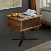 Superior Bonaldo Nelson nightstand with Canaletto Walnut wood and bronze metal base in a matt lacquered finish