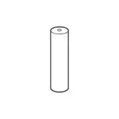 Cylindrical battery with metallic top and black outline against a white background, featuring a smooth body and circular indentation.