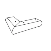 Corner sofa black and white line drawing, low profile rectangular seat, angled corner section, circular attachment points, modern design.