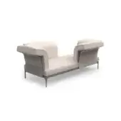 Ada Compo sofa, beige fabric, modular design with boxy sections and angled dark gray metal legs, studio shot.