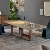Distinguished Bonaldo Pivot table with glossy ceramic and warm solid wood built with metal inserts