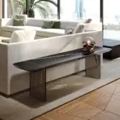Exclusive Reflex Monolite sofa back console with black marble glass and ridged metallic legs crafted in a sleek angular silhouette