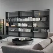 Exceptional Bonaldo Kaos bookcase with dark gray metal uprights and refined shelves crafted with a matte finish