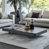 Sophisticated Bonaldo Jazz coffee table with dark marbled top and refined metal edge in matte finish