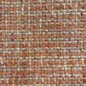 Terracotta tweed textile sample with a nubby, irregular weave featuring beige, cream, pink, and gray threads for a dense, rustic texture.