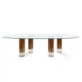 Superior Reflex Signore degli Anelli table with extra-clear glass top and gradient translucent white to metallic bronze Murano glass cylinders