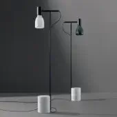 Captivating Bonaldo Acquerelli floor lamp with lead metal structure and hand-crafted dark green blown glass lampshade built with a cylindrical marble base