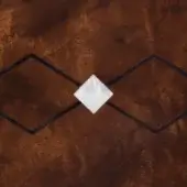 Geometric rhombus pattern with brown and white tones, symmetrical layout, and mottled texture resembling aged wood or plaster.