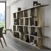 Distinguished Reflex Prisma Special bookcase with Canaletto Walnut shelves and light-colored supports in a smooth finish