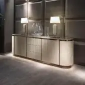 Distinguished DV Home Collection Hollywood sideboard crafted in Italy with beige leather drawers and marble-effect top surface