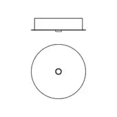 Circular ceiling light technical drawing, black lines, top and side views, rectangular housing, minimalist schematic design.