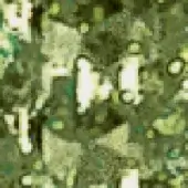 Stylized repeating "H" pattern in creamy white on mottled green and brown, with a rough, granular texture and irregular spacing.