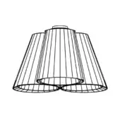 Pendant lamp, matte black metal, conical three-tiered design with open circular forms and a minimalist geometric structure.
