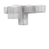 White plastic multi-way connector with three ribbed horizontal arms and a central stem, designed as a modular system component.