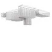 Ceiling light fixture, brushed silver metal, staggered rectangular modules forming an angular, overlapping geometric arrangement with a subtle sheen.