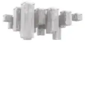 Modern chandelier, brushed metal, rectangular elements in a dynamic, geometric arrangement against a white backdrop with diffused lighting.
