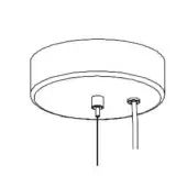 Ceiling canopy technical drawing, black lines, concentric cylinders with vertical rods and rectangular detail, minimalist design.