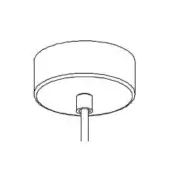 Ceiling light fixture, black and white line drawing, cylindrical shade, flat circular base, minimalist modern design, geometric form.